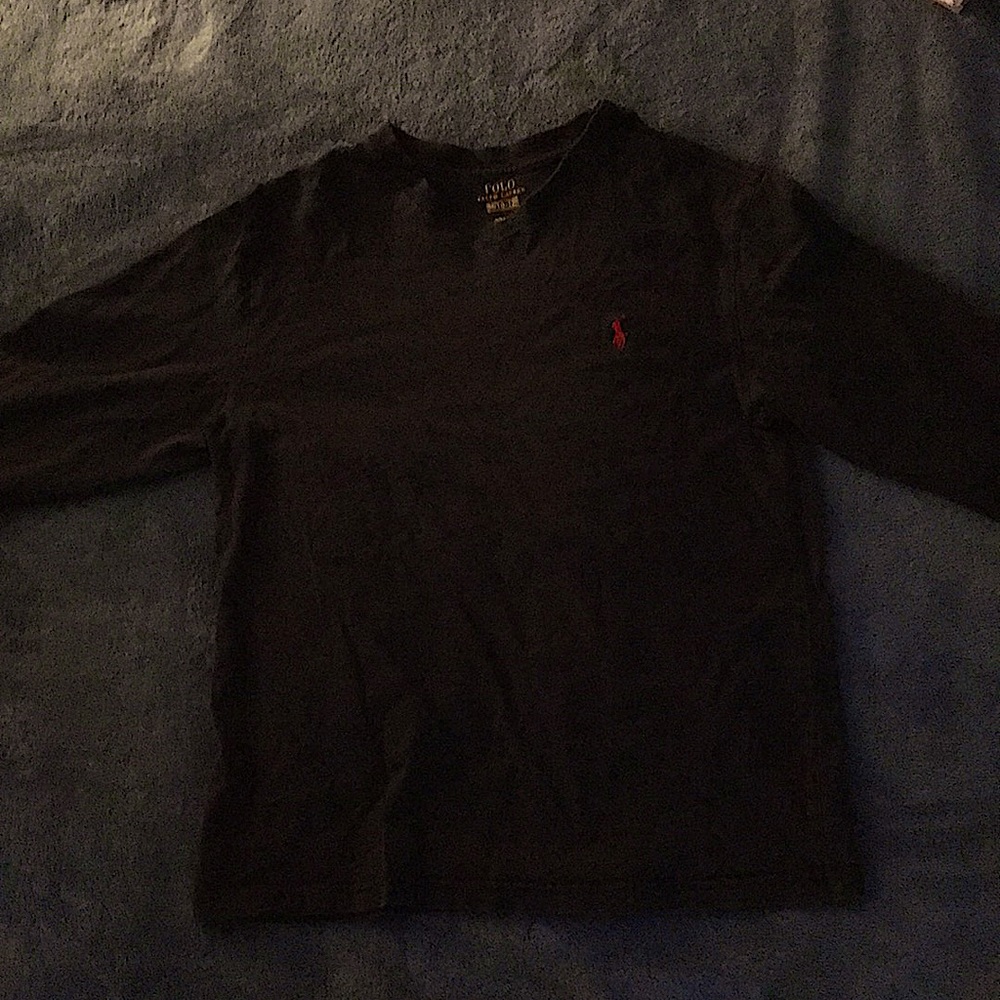 Medium (10-12) Polo Black Long Sleeve with Red Logo